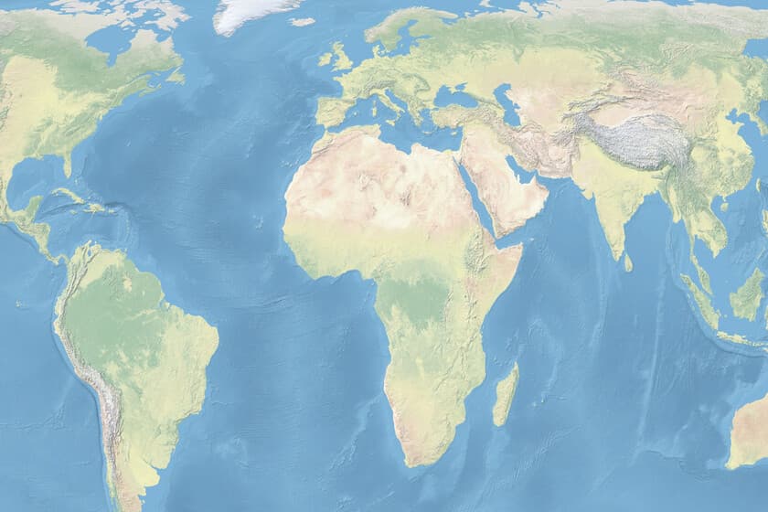 Mapa del mundo abstracto con líneas borrosas entre masas de tierra, simbolizando la disolución de fronteras continentale