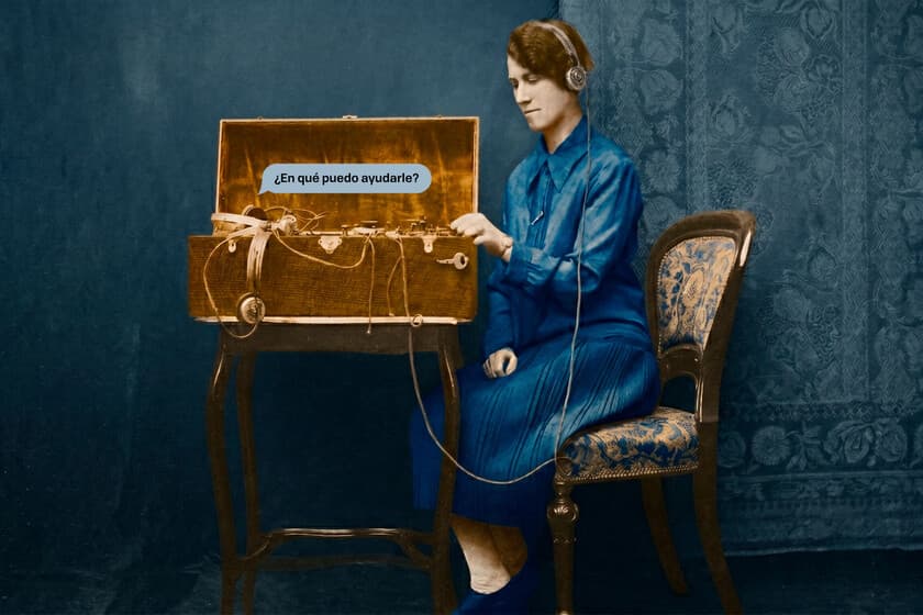 Ilustración de una máquina de Turing antigua con un foco de luz minimalista sobre un escritorio ordenado