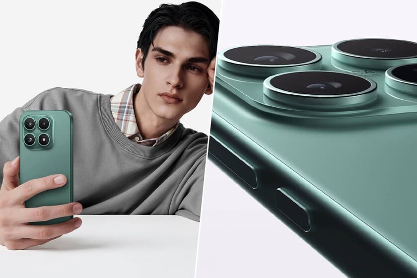Xiaomi Redmi Turbo 5 Max sobre una mesa de madera, con la pantalla apagada, junto a un cargador y un reloj analógico.