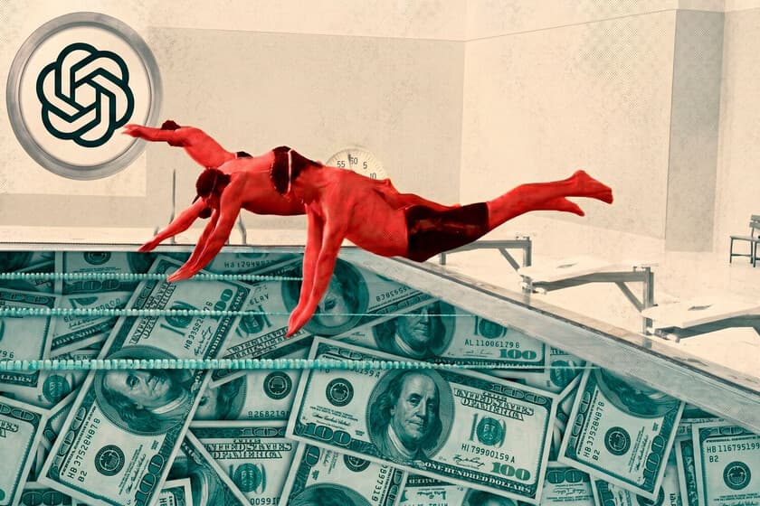 Gráfico de acciones subiendo y una persona saliendo con un maletín de dinero