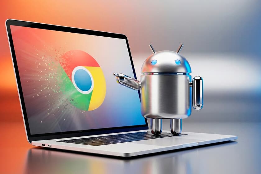 Escritorio minimalista con un monitor, teclado y un teléfono Android conectado, simbolizando la convergencia entre móvil