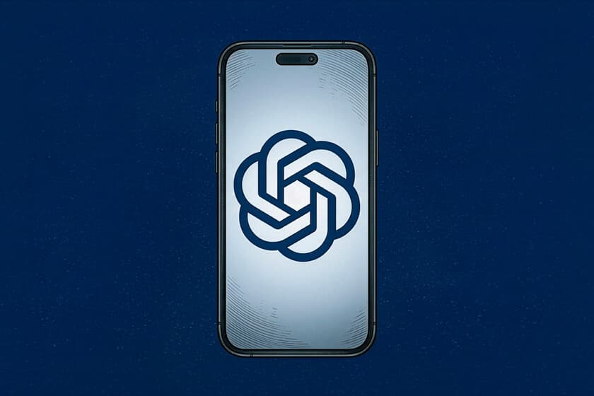 Grieta en el logo de Apple junto al de OpenAI sobre fondo oscuro