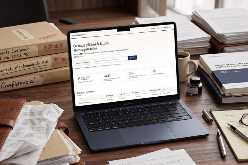 Captura de pantalla del buscador de contratos públicos mostrando resultados de búsqueda