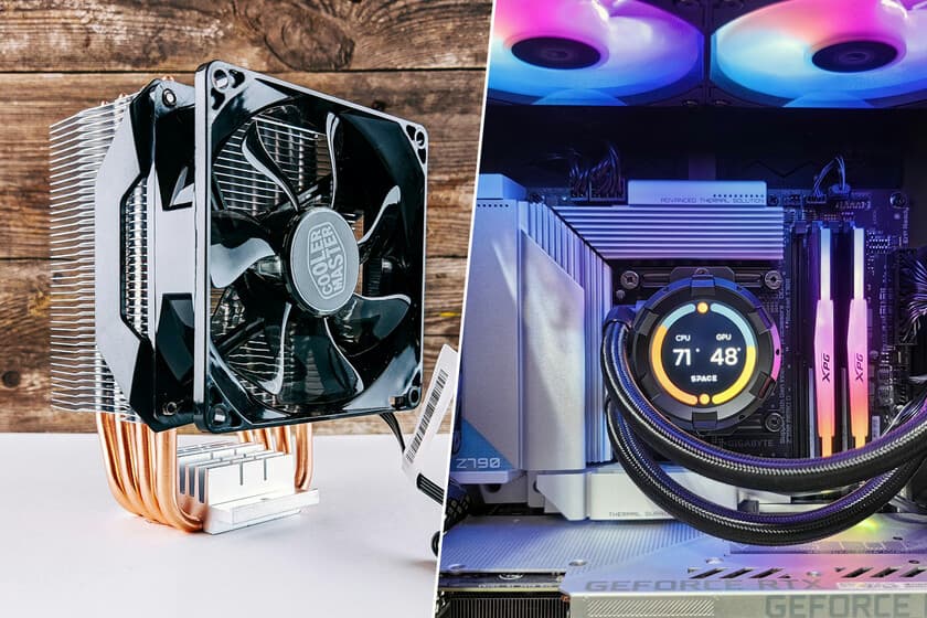 Comparativa visual entre un disipador de aire y un sistema de refrigeración líquida AIO sobre una placa base