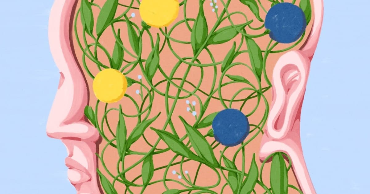 Ilustración abstracta de una cabeza humana con engranajes y circuitos, simbolizando la intersección entre mente y máquin