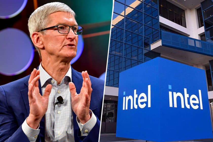 Fotografía de un chip de Apple junto al logo de Intel y TSMC, simbolizando el cambio de proveedor.