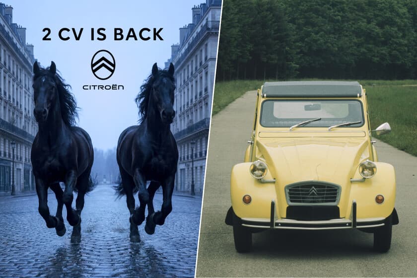 Render del nuevo Citroën 2 CV, un coche compacto y minimalista en un entorno urbano