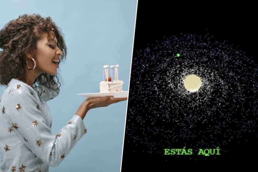 Ilustración de la Tierra orbitando el Sol con una línea de trayectoria y un marcador de odómetro digital superpuesto