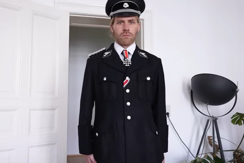 Captura de pantalla del video de YouTube con un oficial nazi mirando fijamente a la cámara, con el título 'Study with me