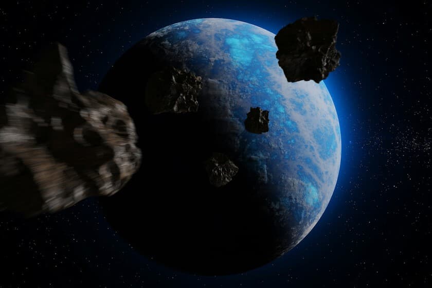 Ilustración de la Tierra rodeada de escombros espaciales y satélites, con algunos fragmentos marcados como no rastreados
