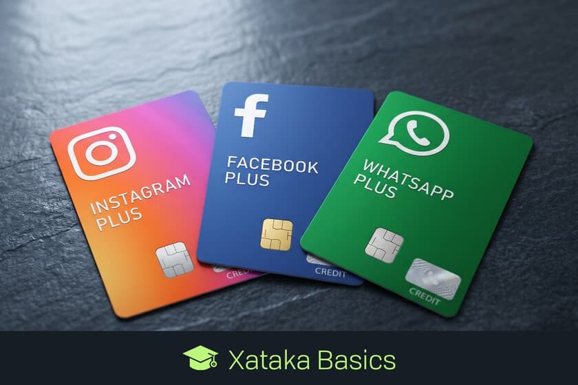 Tres iconos de Facebook, Instagram y WhatsApp con un candado y monedas alrededor, sobre fondo minimalista
