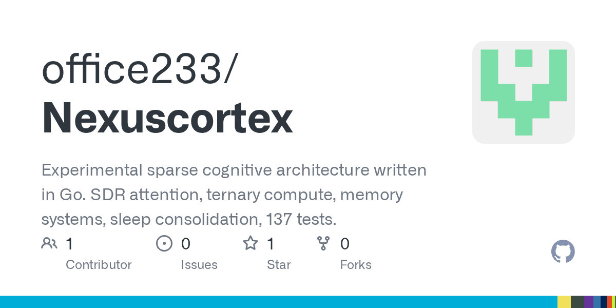 Captura de pantalla del repositorio de NexusCortex en GitHub mostrando el rendimiento comparativo