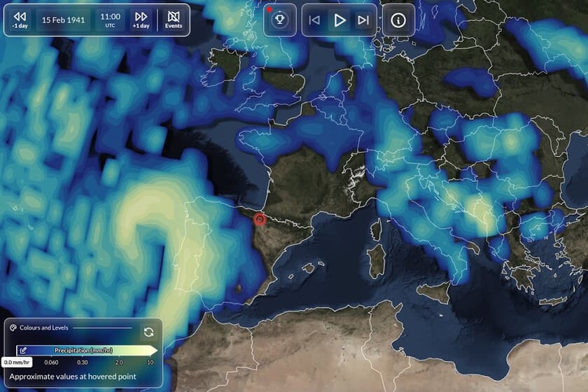 Captura del mapa interactivo mostrando la temperatura media de una región en 2025 comparada con 1940