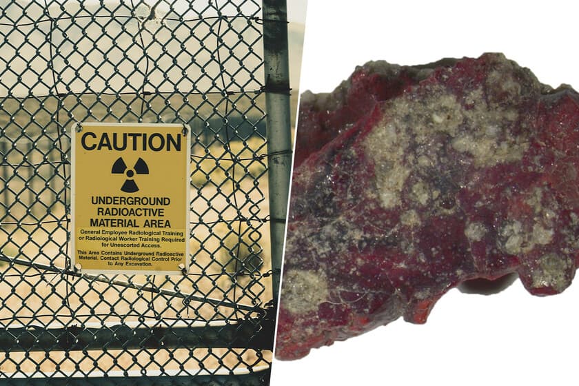 Fragmento de trinitita, el vidrio verdoso formado por la arena del desierto fundida por la explosión nuclear Trinity.