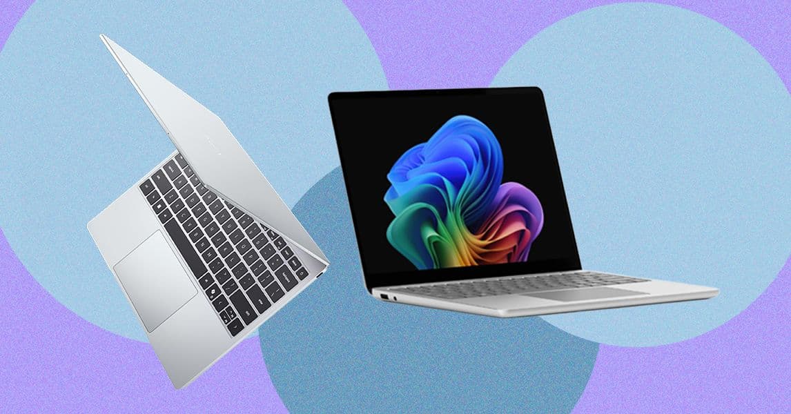 Portátiles de varias marcas alineados sobre una mesa de madera, con la MacBook Neo en el centro destacando por su diseño
