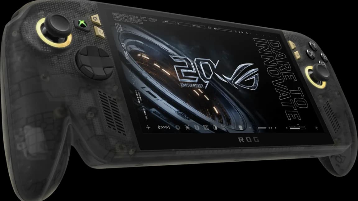 ASUS ROG Ally X con pantalla OLED encendida, mostrando colores vibrantes en un juego de mundo abierto