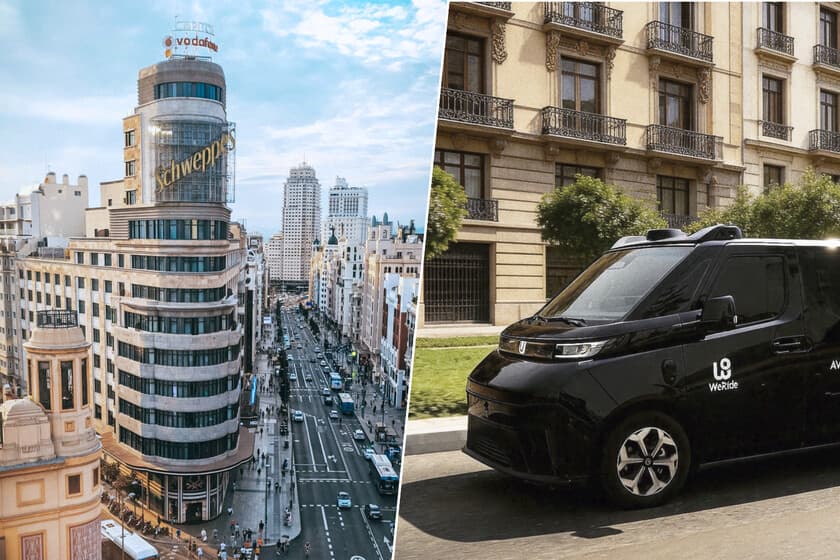 Coche autónomo de Uber circulando por una calle de Madrid con pasajeros dentro