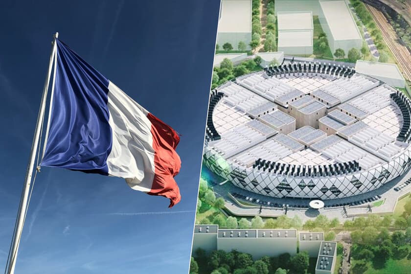 Mapa de Europa con puntos luminosos que representan centros de datos, destacando Francia y España