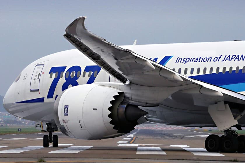 Boeing 787 Dreamliner en vuelo con texto superpuesto sobre problemas de producción