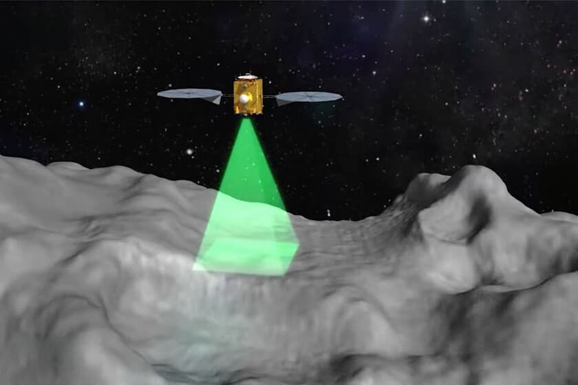 Ilustración del asteroide Kamo'oalewa orbitando cerca de la Tierra, con la Luna al fondo