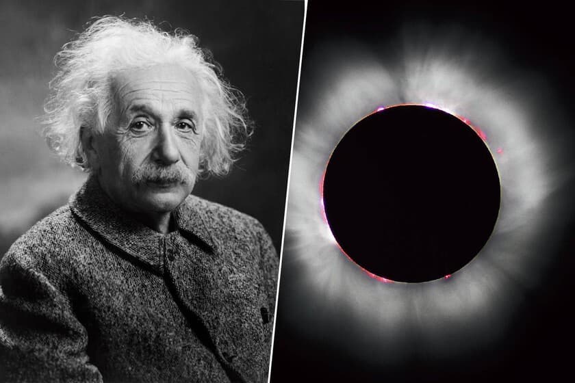 Fotografía del eclipse solar de 1919 tomada por la expedición de Arthur Eddington en la isla de Príncipe, mostrando la c