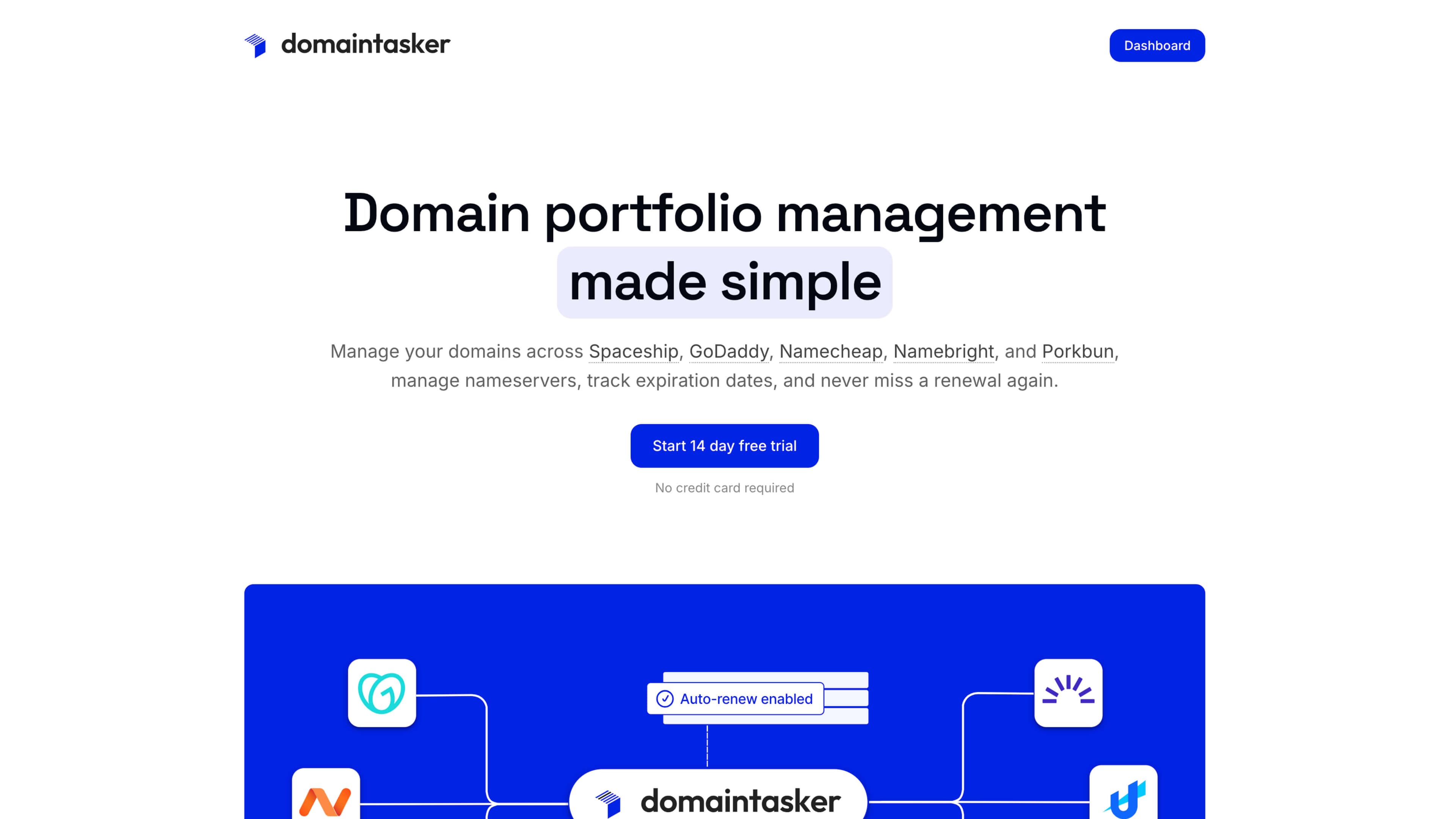 Captura de pantalla de DomainTasker mostrando lista de dominios con fechas de expiración