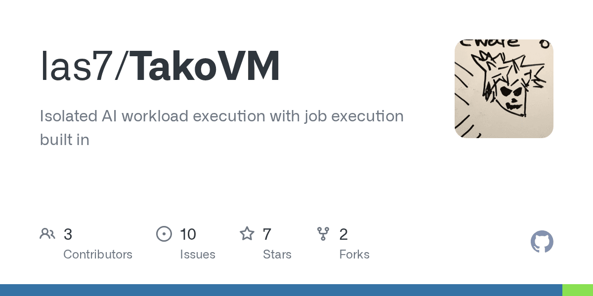 Captura de pantalla del repositorio TakoVM en GitHub mostrando código y descripción