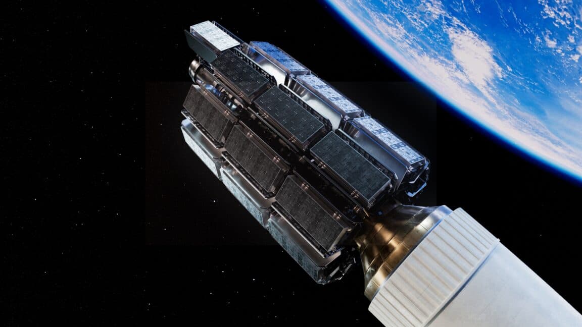 Representación artística de la constelación de satélites Amazon Leo en órbita terrestre baja.