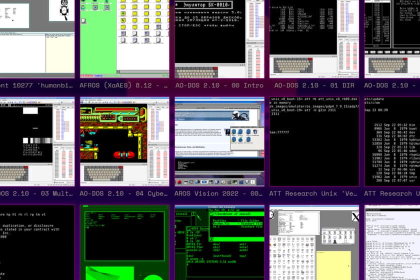 Captura de pantalla del Virtual OS Museum mostrando una interfaz retro de Windows 95 con el logo del museo