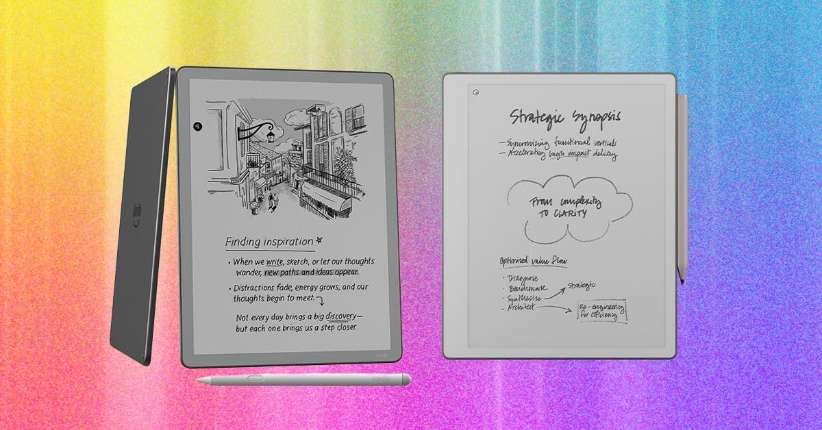 Comparativa visual entre el Kindle Scribe y el ReMarkable Paper Pure, mostrando sus pantallas y accesorios