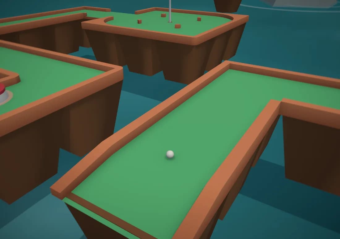 Captura de pantalla del juego Putt.day mostrando un hoyo de minigolf minimalista