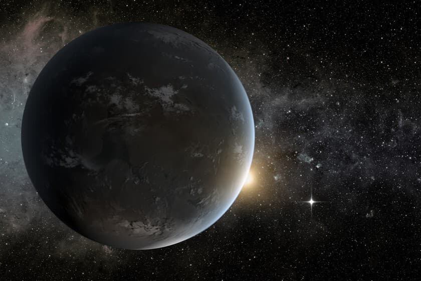Ilustración conceptual de un telescopio espacial observando galaxias distantes con un fondo de energía oscura representa