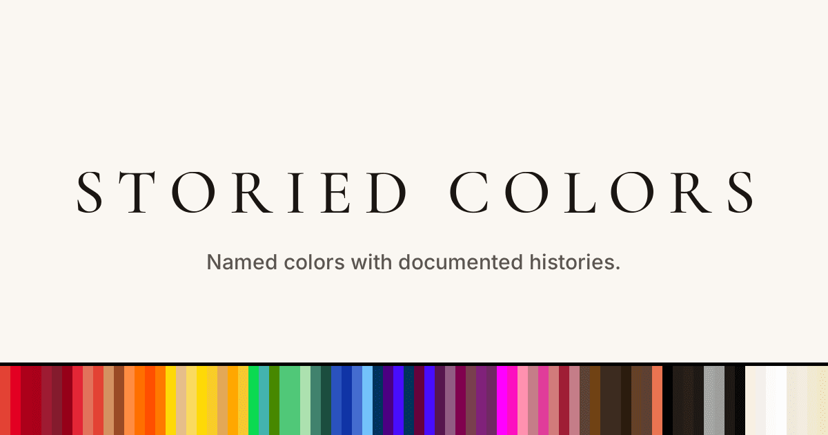 Captura de pantalla del catálogo Storied Colors mostrando una paleta de colores con nombres poéticos