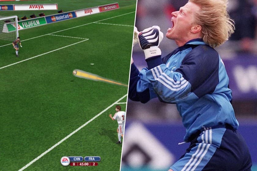 Captura de FIFA mostrando a Jens Mustermann, portero genérico con rostro borroso, junto al nombre de Oliver Kahn en un c
