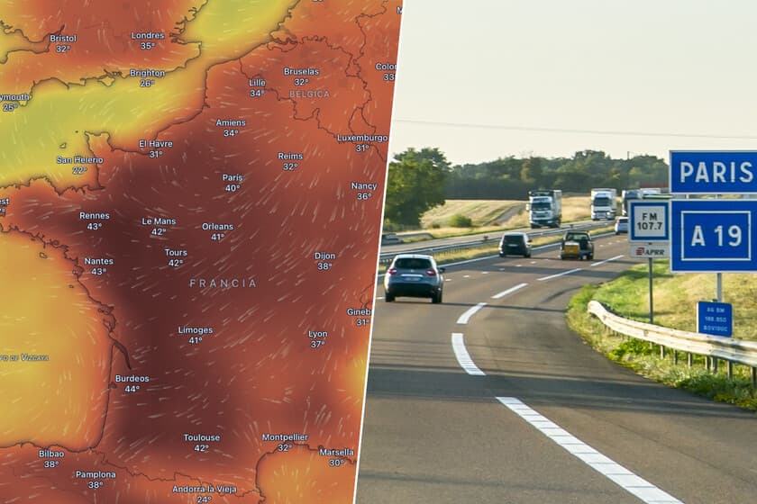 Carretera derretida con asfalto ondulado y grietas visibles bajo un sol intenso