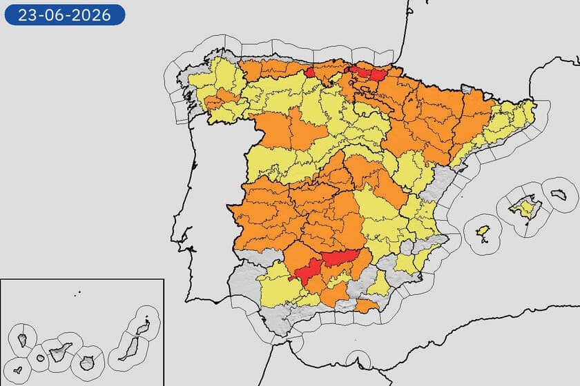 Mapa de España con temperaturas extremas y el logo de AEMET