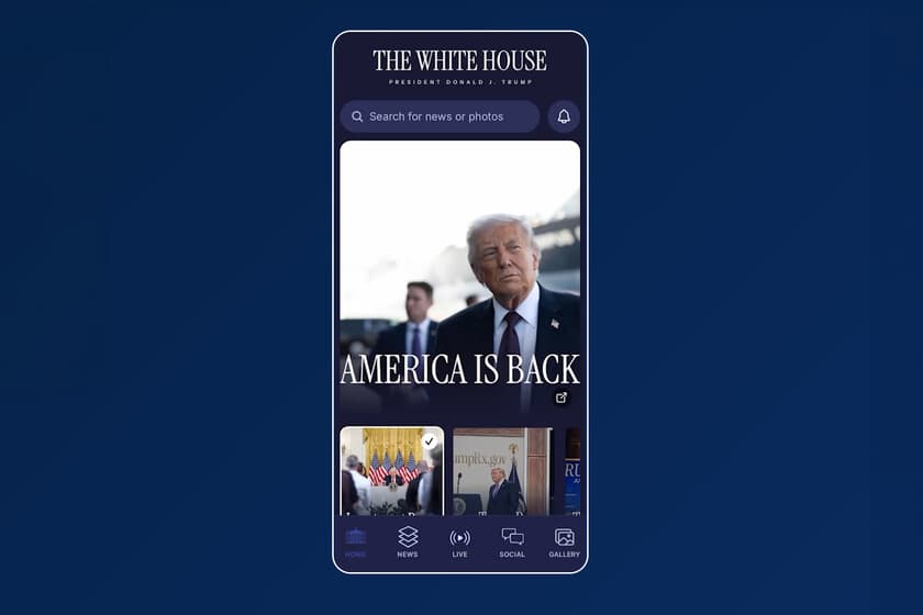 Captura de pantalla de un móvil oficial con la app de la Casa Blanca instalada y el mensaje de error al intentar borrarl